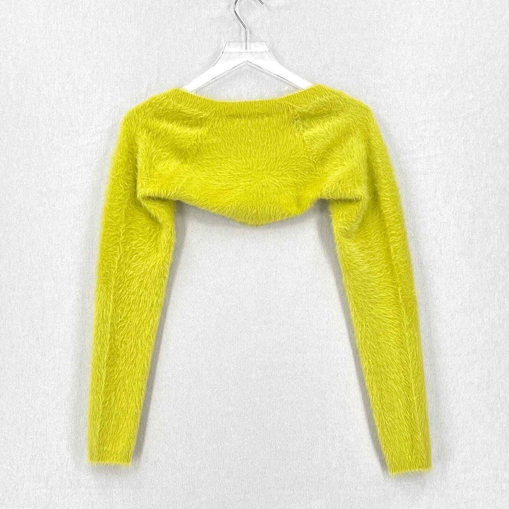 ALICE + OLIVIA Luetta Shrug Only Women Small Neon Lime Fuzzy Cropped Long Sleeve - Picture 5 of 13